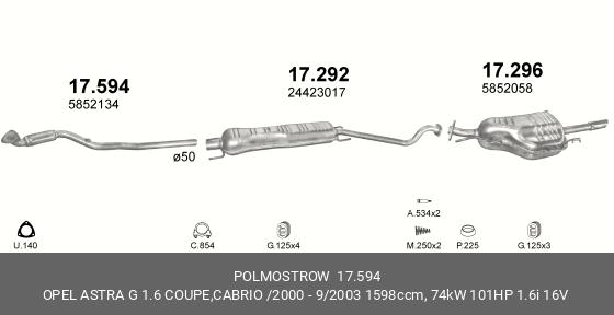 Труба приемная Опель Астра Г. Зафира А (Opel Astra G. Zafira A 24423924. 5852134. 5854134) 1.4i 1.6i 00 - 04 Polmostrow 17.594 (852-365) (04065)1 Труба приемная Опель Астра Г. Зафира А (Opel Astra G. Zafira A 24423924. 5852134. 5854134) 1.4i 1.6i 00 - 04 Polmostrow 17.594 (852-365) (04065)